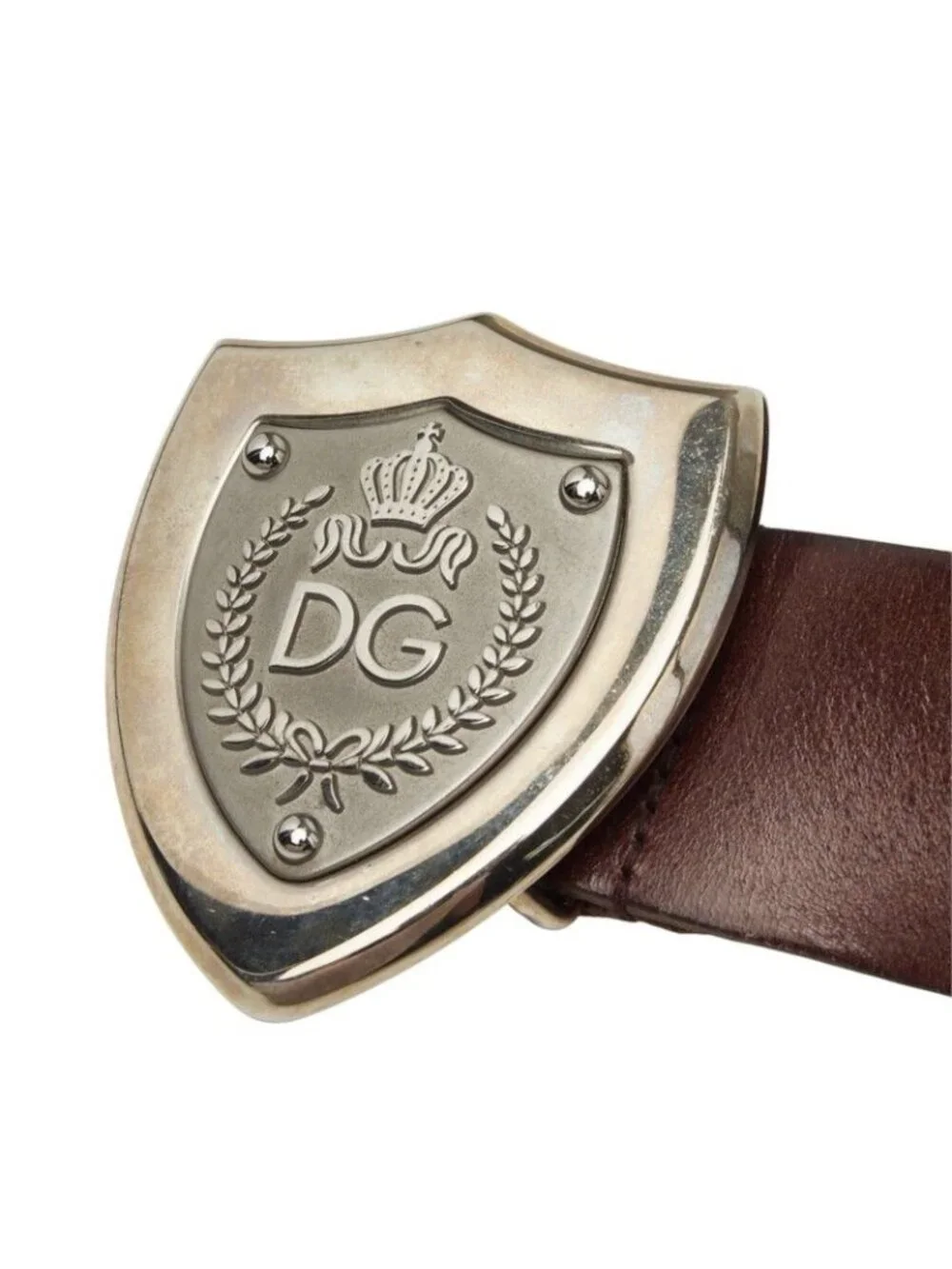Dolce & Gabbana DG Logo Crown Emblem Belt Brown Leather Metal
